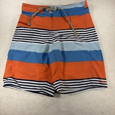 Patagonia Men's Wavefarer Board Shorts Size 30 Orange Blue Striped Swim Trunks