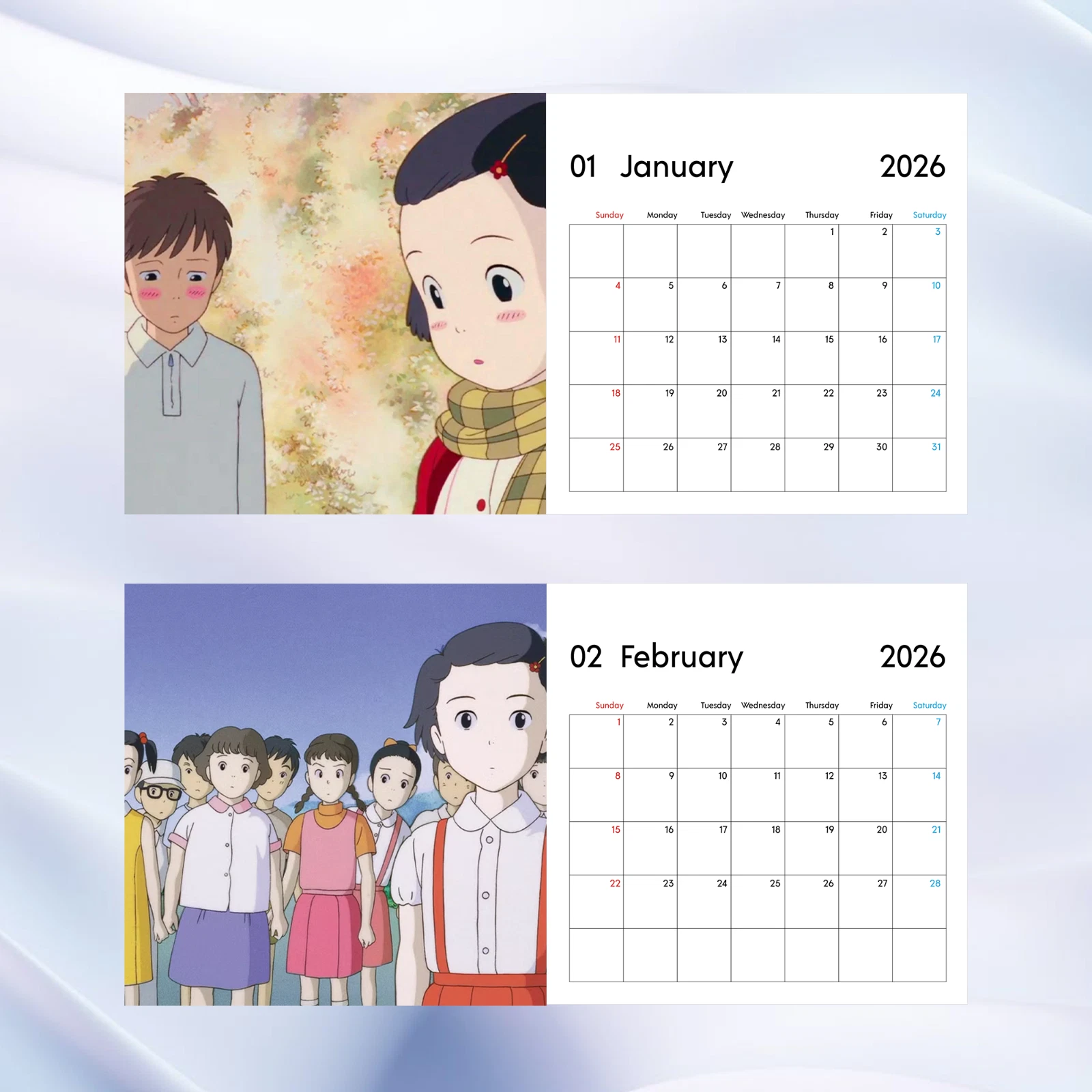 Only Yesterday 2026 Calendar, Studio Ghibli Anime Art Calendar, Nostalgic Gift