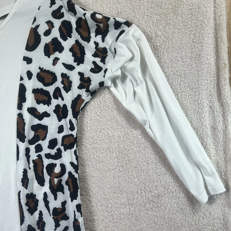 Camiseta Para Mujer Manga Larga Mediana Informal Ligera Academia Leopardo Estampado Animal Foto 4 de 4