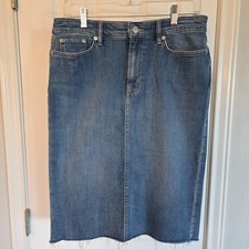 Vintage Lauren Jeans Co Denim Skirt Womens Size 6 Raw Edge Hem Green Label