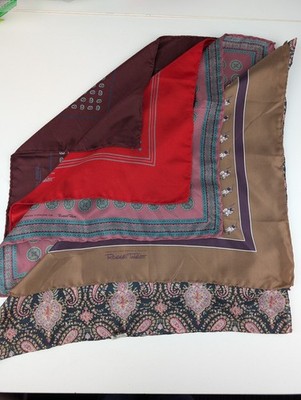 5 Vtg Robert Talbott Pocket Squares Italy Silk PAISLEY Bandana Floral 17''