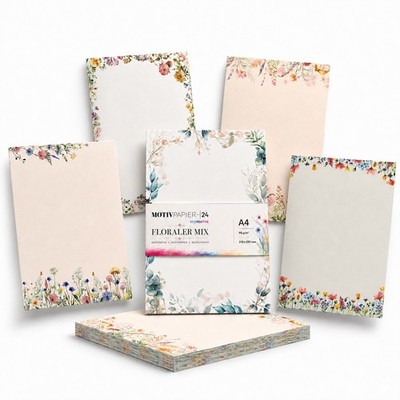 Briefpapier Blumen Mix A4 50 Blatt Motivpapier 5 Designs Bastelpapier Aquarell 