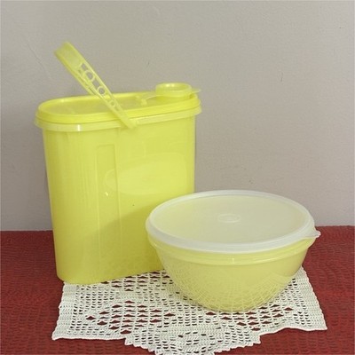 Tupperware Yellow Food Storage Container Set of 2 with Lids Plastic