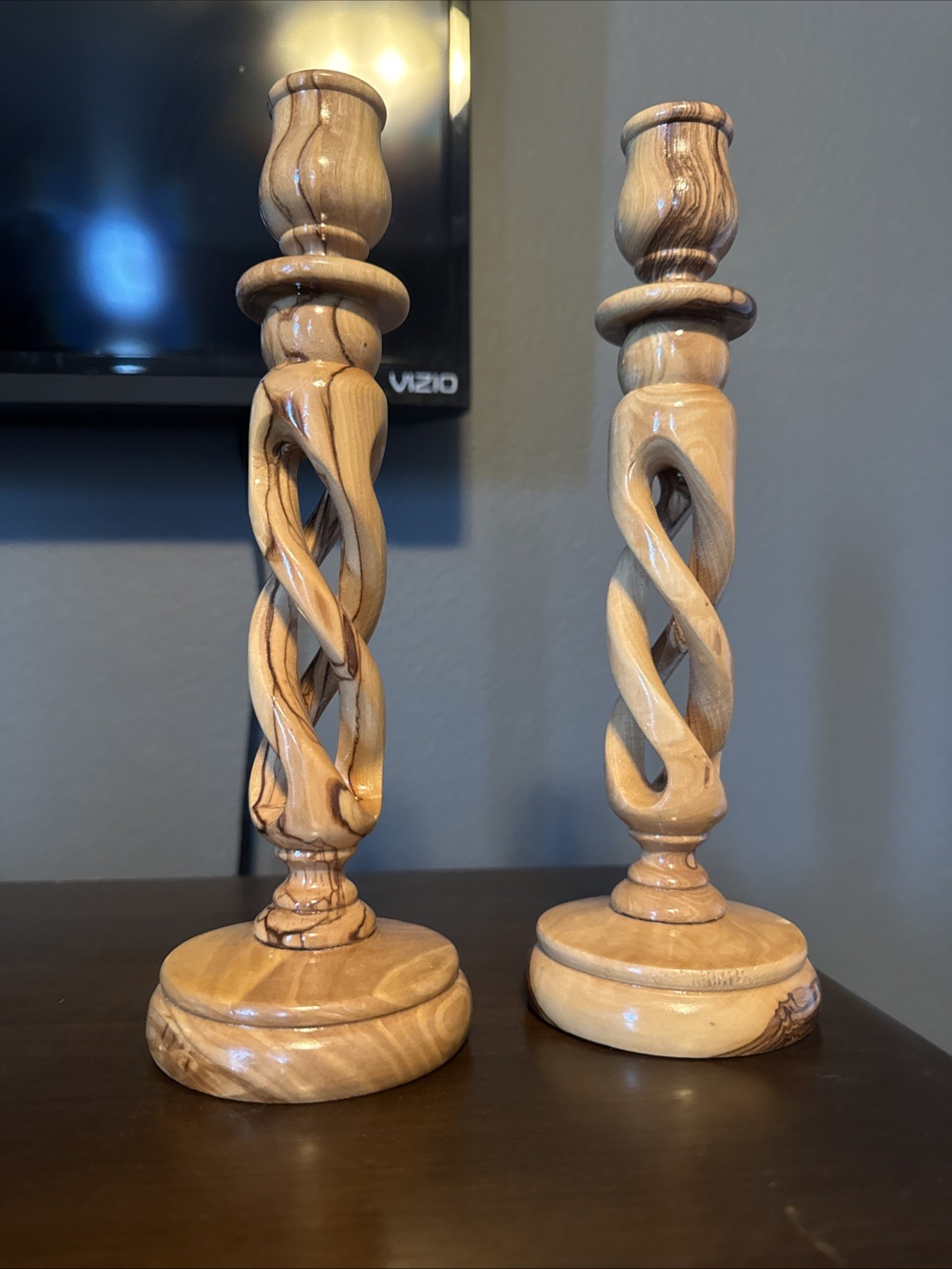 Set Of Two Spiral Hand Made 9" High  2" Base Mcm