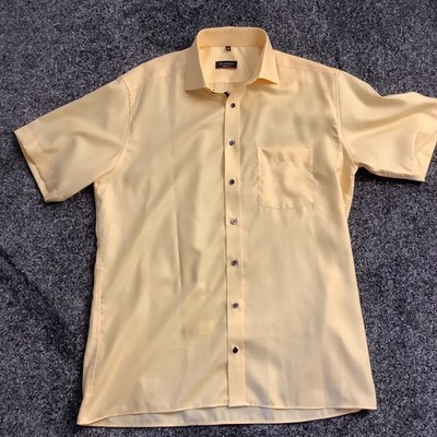 Eterna Men Yellow Short Sleeve Shirt Size 41 16 Collar Modern Fit Cotton Smart