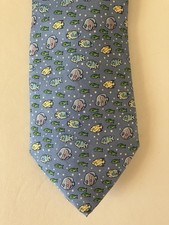 Vineyard Vines Youth Necktie Tie Silk Blue Fish Underwater Bubbles Made USA 48"