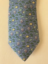 Vineyard Vines Youth Necktie Tie Silk Blue Fish Underwater Bubbles Made USA 48"