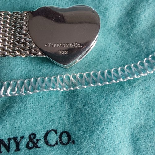 "PULSERA TIFFANY & CO PLATA ESTERLINA 925 SOMERSET MALLA CORAZÓN 8,5"" con bolsa + caja" - Imagen 3 de 11