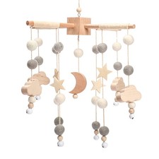 Boho Baby Crib Mobile Decor - Wooden Moon and Stars Nursery Mobiles with Clou...