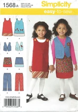 Simplicity 1568 Child's Sewing Pattern Dress Pants Skirt Vest Sizes 3-8 UNCUT FF