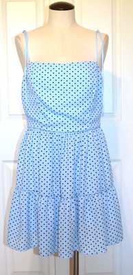 Emerald Sundae Women's Sleeveless Sun Dress Size L Blue PolkaDot Spaghetti Strap