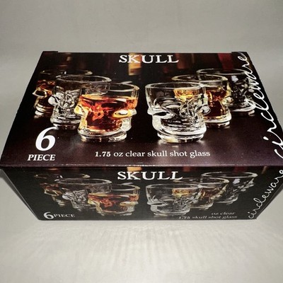 CIRCLEWARE SET OF 6 SKULL SHOT GLASSES 1.75 OUNCE  IN ORIGINAL BOX