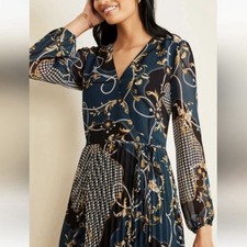 Ann Taylor Women's Scroll Pleated Wrap Dress (Size 6)