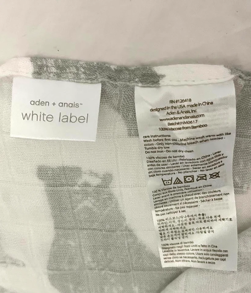 Aden Anais Gray Bear Baby Swaddle Blanket Bamboo White Label 49x49 Forest Soft - Image 2 of 4