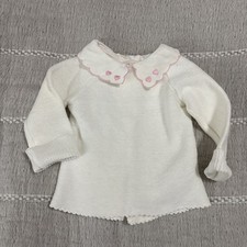 Vtg Baby Girl Cotton Knit Sweater collar Pink Hearts Size 3-6 Months