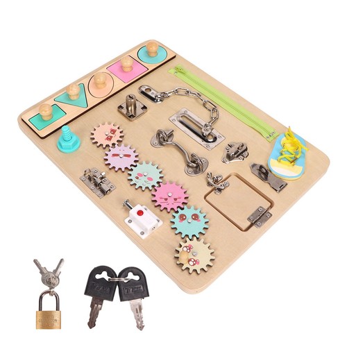 Wooden Sensory Activity Board With Key And Lock Latches Zip Up Gears Sensory TPG - Picture 6 of 18