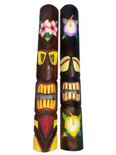 SET OF 2 40 TIKI MASK HAWAIIAN WALL ART ISLAND HOME DECOR BAR TROPICAL