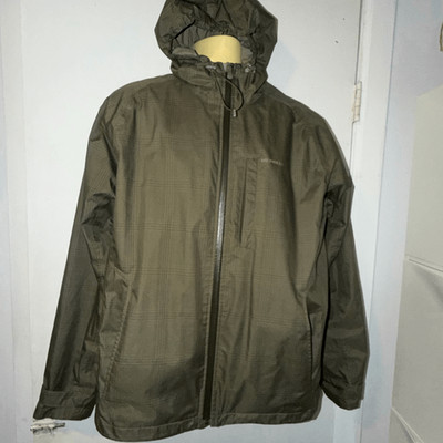 MERRELL Olive Green Micro Plaid Opti Shell Camper Rain Jacket-XL