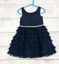 Janie and Jack Tiered Ruffle Tulle Dress Blue Gold Belt Party Event size 3