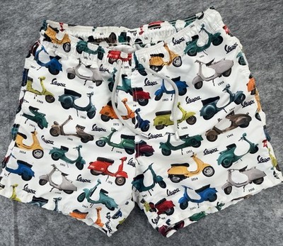 MC2 Saint Barth Vespa Scooter Lined Swim Trunks Shorts Mens Large white Colorful