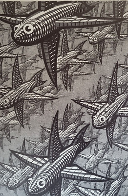 DEPTH (1955) Space & a Flat Surface Flying Fish by M C Escher Perspective Print
