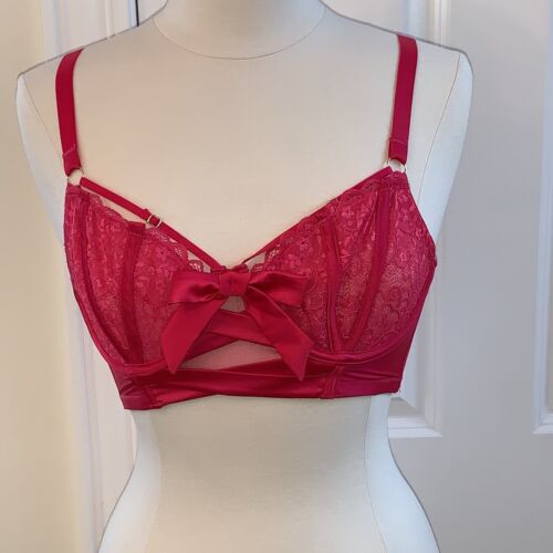 NWT Playful Promises Satin Crossover Balconette Bra Ruby Satin Sz 30I Hot Pink - Picture 4 of 12