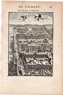 1683 Manesson Mallet ''Chateau de Louvre'' Museum, Paris, France, Bird's-eye View