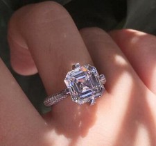 4ct Simulated Diamond Engagement Ring Two Row Round Accent White Gold Plated