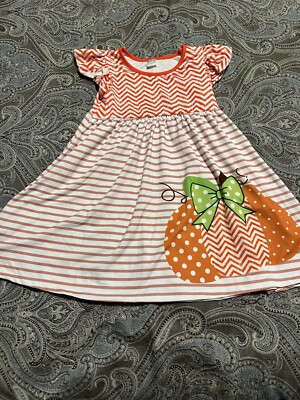 Penelope Plumm Autumn Dress Girls Size 5 Pumpkins Brown & Orange Long Top