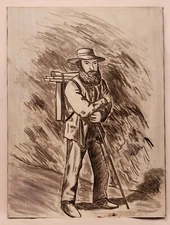 Original Modern Black And White Painting On Canvas Of Paul Cezanne By K.A.Davis 