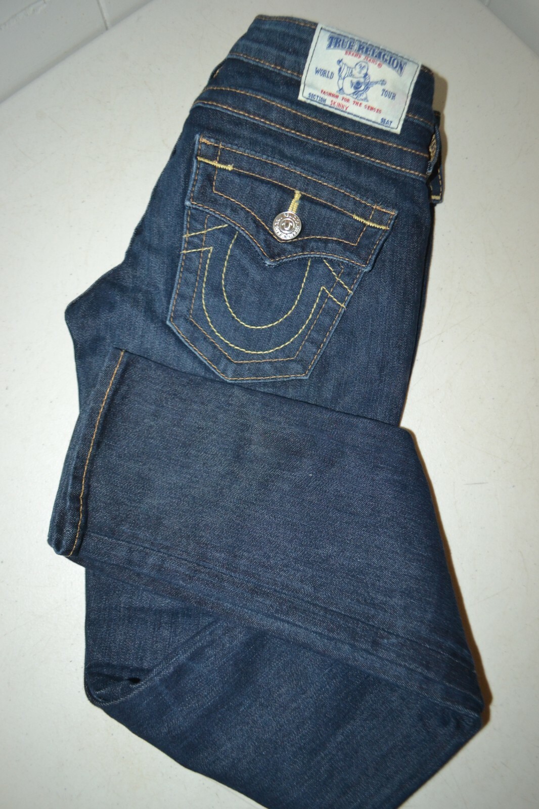True Religion Women's Skinny Pocket Flaps Dark Blue Jeans Sz 25x31