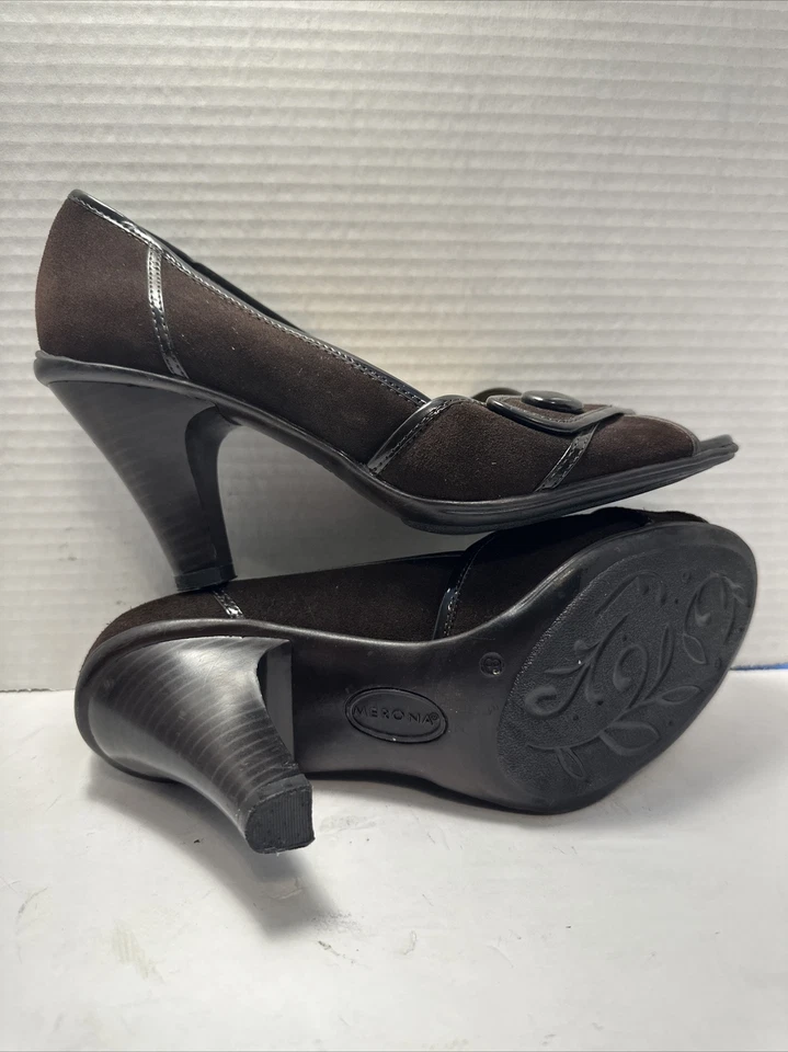 Merona Brown Leather Heel Pump Women Shoes 8M HHR6-4 LKNU - Image 4 of 4