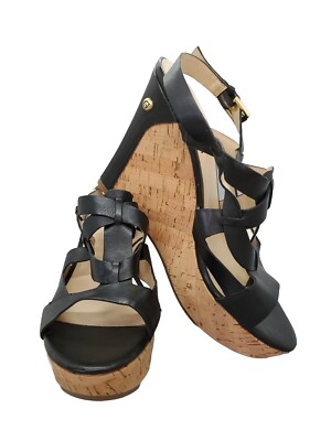 Sandales à Plateforme Compensée GUESS En Cuir Noir Et Liège – Taille 9 Femme