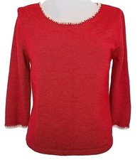 Vintage Oscar De La Renta Cherry Red Wool Blend Knit Sweater Size M Womens