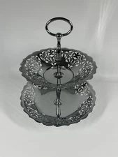 Vintage MCM Tidbit 2-Tier Tray Trinket Nut Candy Dish Silver Tin Grandmas House