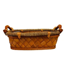 Autumn Decorative Wood Chip Basket with Handles Woven Storage Box Boho Farmhouse