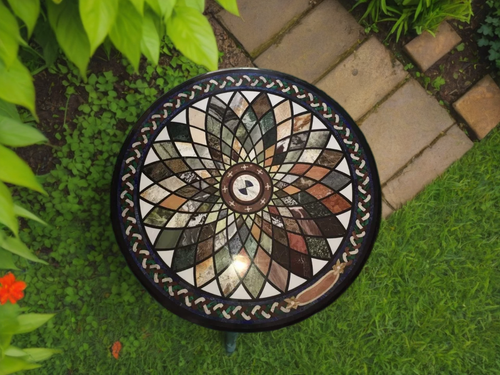 Black Marble Coffee Side Table with Semi-Precious Stone Inlay | Pietra Dura arts - Picture 6 of 15