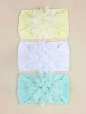 3er Pack mint gelb weich dehnbar Baby Stirnband Blume Haarband Kleinkind Mädchen 