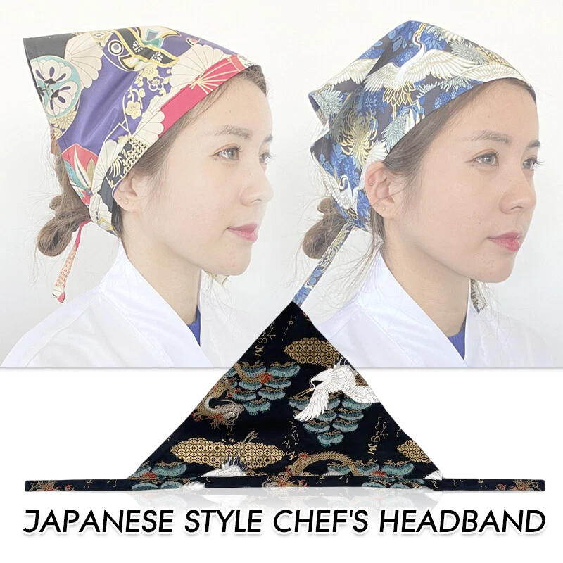 Sombrero de chef japonés pañuelo restaurante camarero sushi gorra de trabajo cocina envoltura para la cabeza Foto 3 de 4
