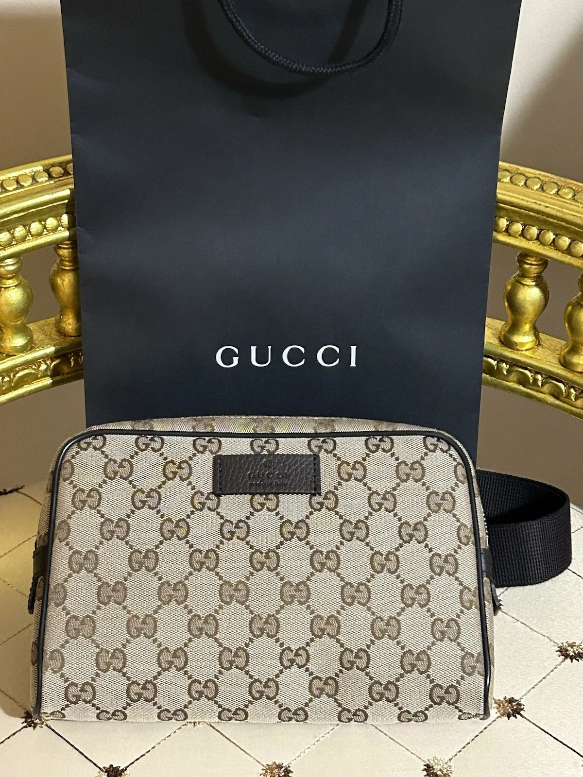 Authentique sac ceinture Gucci pack Fannie monogramme marron Italie