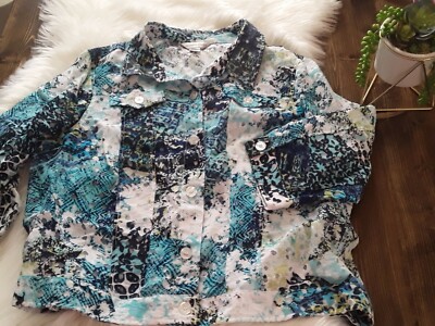 Christopher and Banks Size XL Green Blue Patterned Button Down Shirt Jacket 