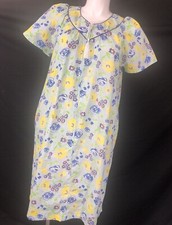 Anthony Richards L Half Zip Cotton Blend Housecoat Mumu Robe Green Blue Floral