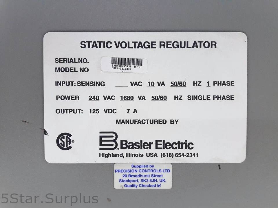 BASLER SR8A-2B15B3A STATIC VOLTAGE REGULATOR SR8A2B15B3A - Image 2 of 4
