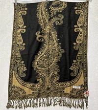 Pashmina Shawl / Scarf Black And Brown 66”x27”