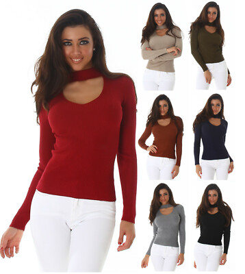Voyelles Damen V-Cut Pullover Strickpullover 