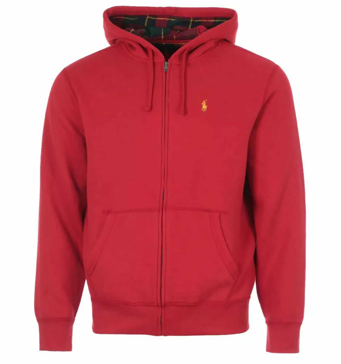 Polo Ralph Lauren men's Red Fleece Full Zip Hoodie - size XL - plaid lining