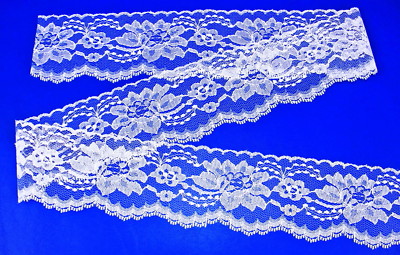 WHITE~3 Inch Wide Floral Flat Lace Trim~By 10 Yards