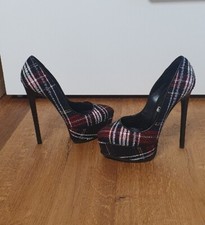 Nuovo: decolte CASADEI tacco alto plateau tessuto multicolore taglia 37