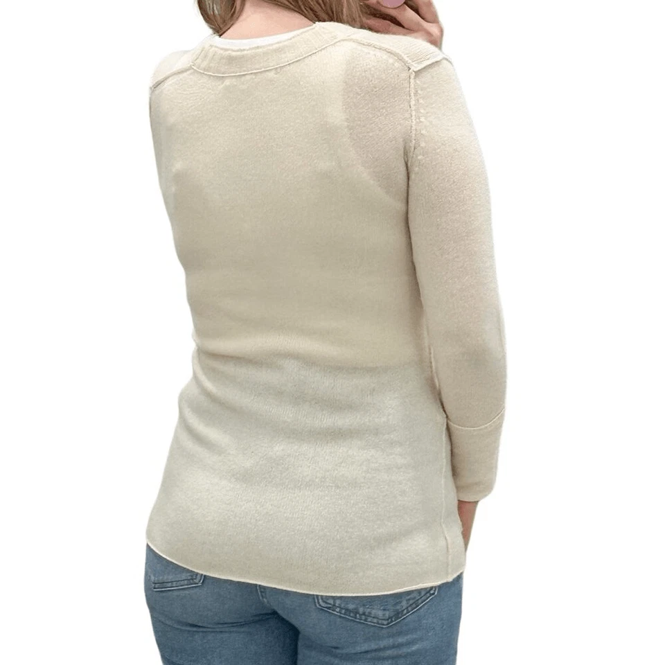 Cárdigan Top Inhabit Mezcla Cachemira Botón Delantero Cuello en V en Crema Para Mujer Talla M Foto 3 de 4