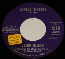 Vintage Record, JANIE BLACK: LONELY SISTEEN, PROMO, 45 rpm, 1961, Vocal Pop